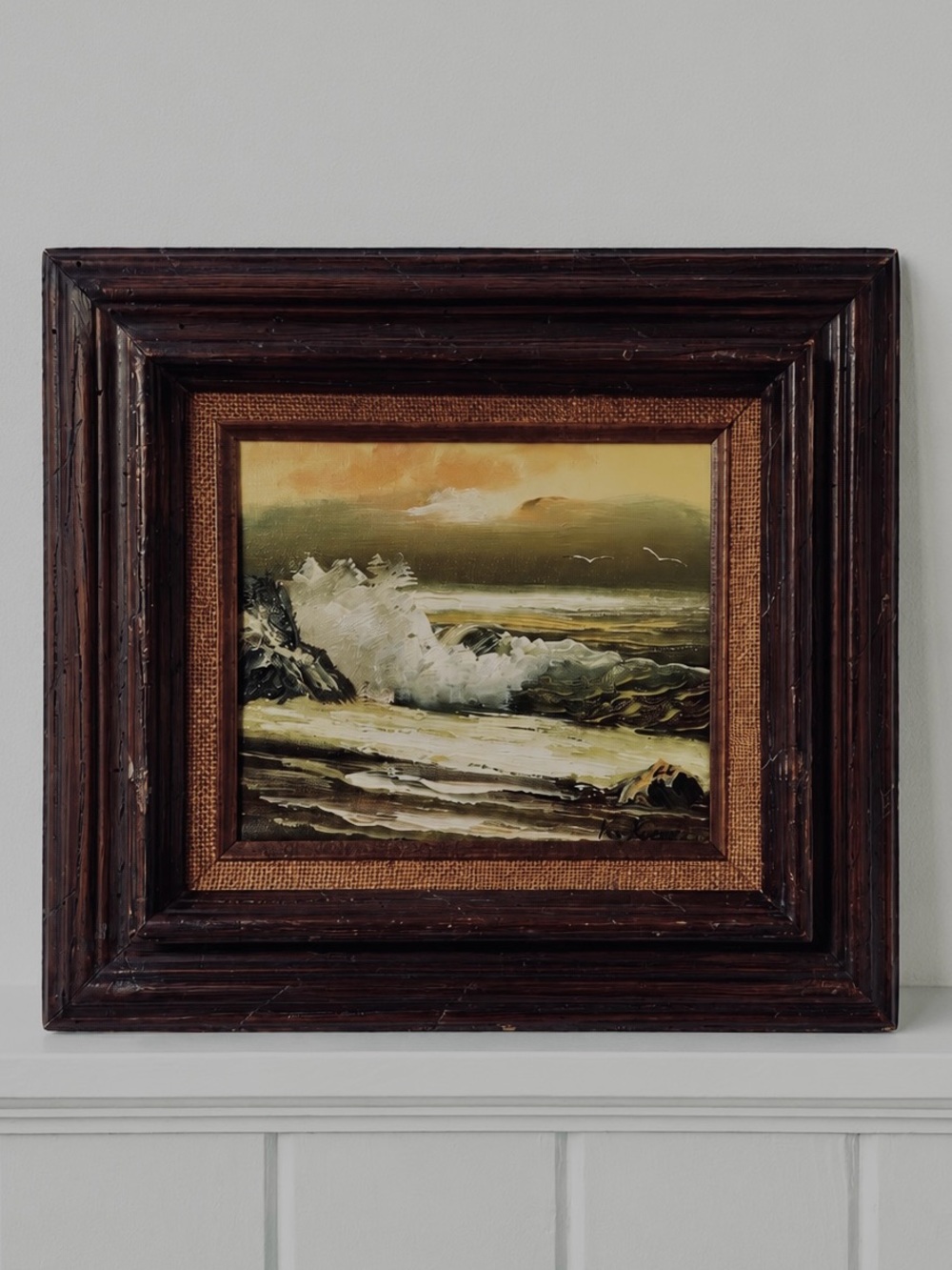 Framed Seascape Wall Art in Olive and Brown